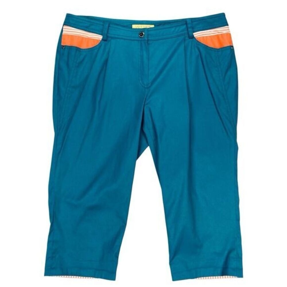 Louis Castel Golf Capri Pants Women Sz 12 Teal Blue Striped Trim Outdoor Sporty
